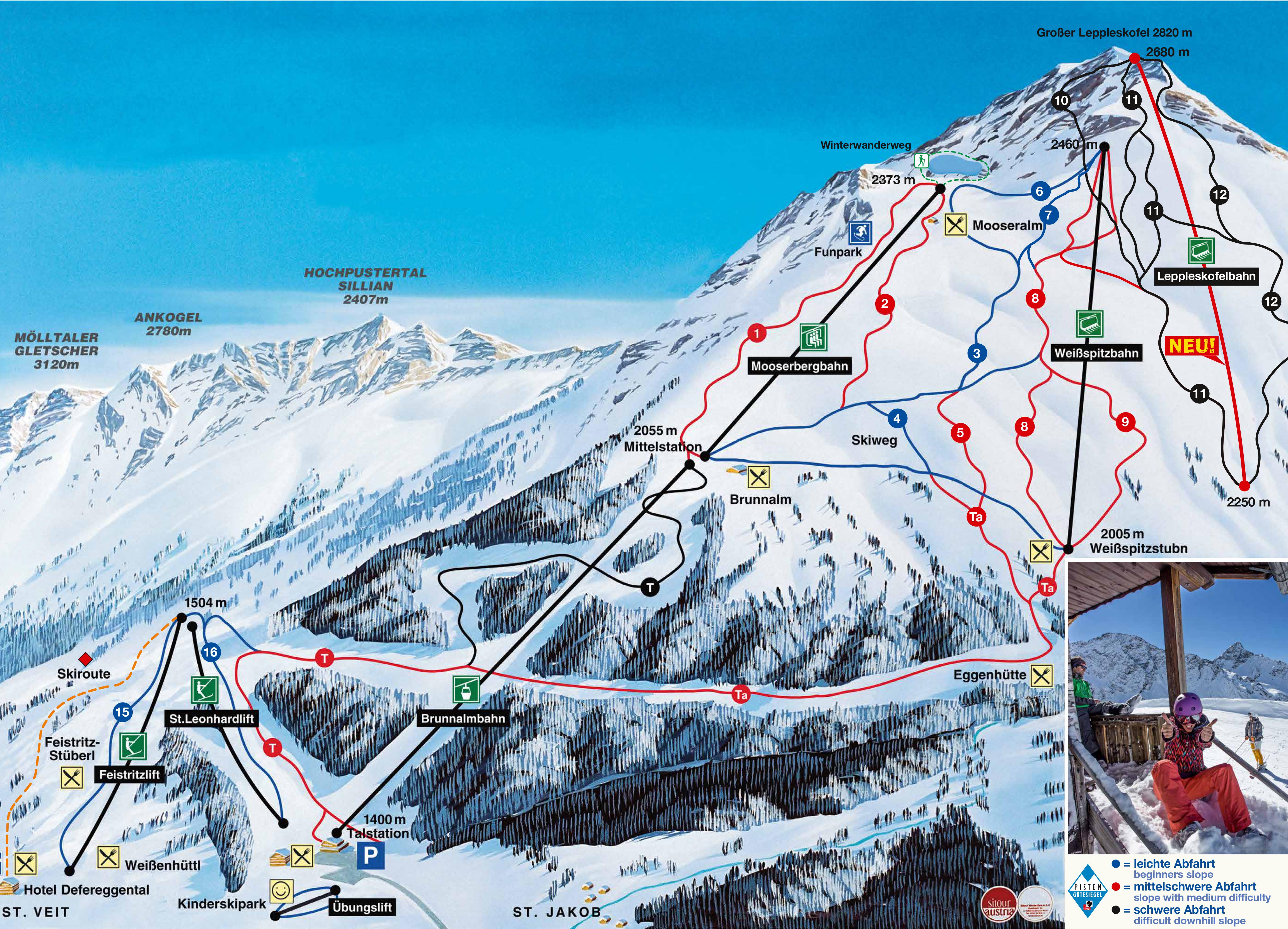 Pistekaart van het skigebied St. Jakob im Defereggental – Brunnalm