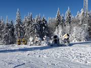 De sneeuwkanonnen wachten op hun volgende inzet.