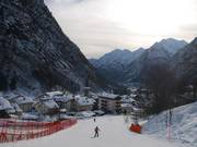 Kort voor het einde van de met 8 km langste afdaling in Alagna