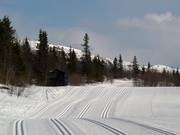 De loipes starten bij het Gaustablikk Høyfjellshotell