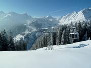 Uitzicht vanaf de Burtschasattel op het skigebied van Brand