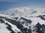 De pistes van Espace Diamant bieden steeds weer een prachtig uitzicht op de Mont Blanc.