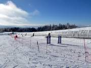 Slalom voor kinderen bij de transportband