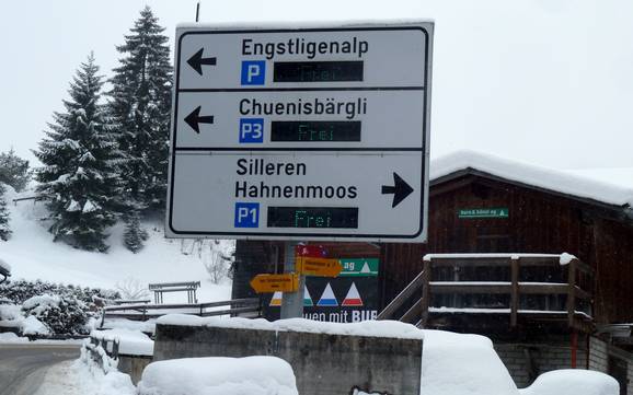 Engstligental: bereikbaarheid van en parkeermogelijkheden bij de skigebieden – Bereikbaarheid, parkeren Adelboden/Lenk – Chuenisbärgli/Silleren/Hahnenmoos/Metsch