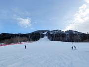 Uitzicht vanaf de Grüntenseestraße op het skigebied Buron