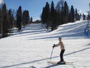 Vlak voor het dalstation komen de pistes B2 en B3 samen.