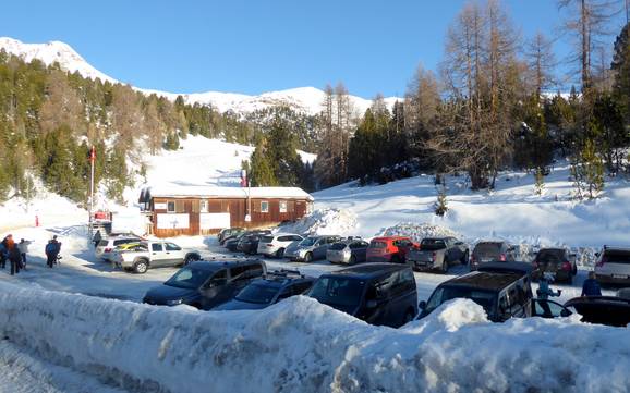 Val Müstair (Münstertal): bereikbaarheid van en parkeermogelijkheden bij de skigebieden – Bereikbaarheid, parkeren Minschuns – Val Müstair-Tschierv