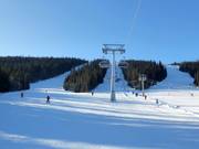 Uitzicht op de moeilijke pistes in het skigebied Lindvallen