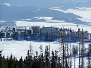 Uitzicht op het Kempinski High Tatras aan het Tschirmermeer
