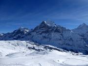 Uitzicht over het skigebied First met Wetterhorn