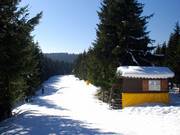 Zeer vlak: piste van de Bremberg in de richting van de Kahler Asten