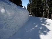 Metershoog ligt de sneeuw opgestapeld boven op de berg