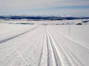 Langlaufloipe met uitzicht over het uitgestrekte landschap