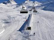 Beginnerspiste en overdekte transportband Viderböden op de Idalp