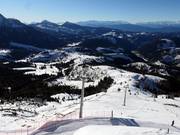 Uitzicht vanaf Laurins Lounge over het skigebied Carezza
