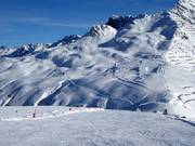 Pistes bij de Grasjoch met snowpark