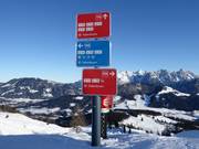 Bebording met moeilijkheidsgraden in kleur (blauw=makkelijk, rood=gemiddeld, zwart=moeilijk)