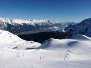 Uitzicht vanaf de piste Riesenslalom Herren