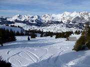 Sporen in de diepe sneeuw bij de Gamserrugg