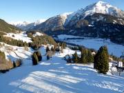 Gemakkelijke en middelzware piste vlak voor het dalstation