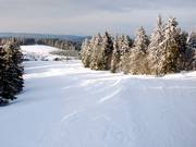 Pistes op twee niveaus bij de start van de Sahnehang