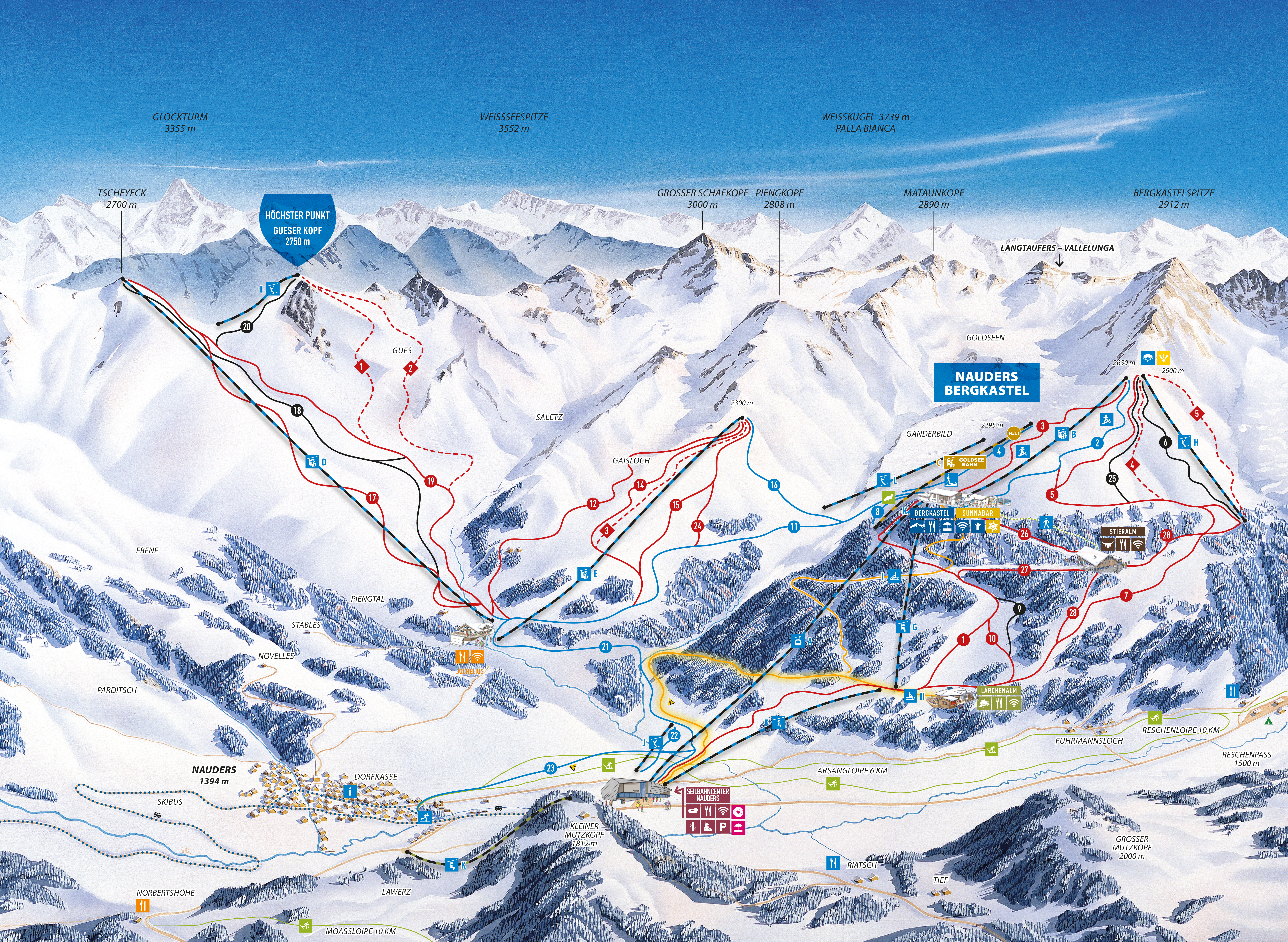 Pistekaart van het skigebied Nauders am Reschenpass – Bergkastel