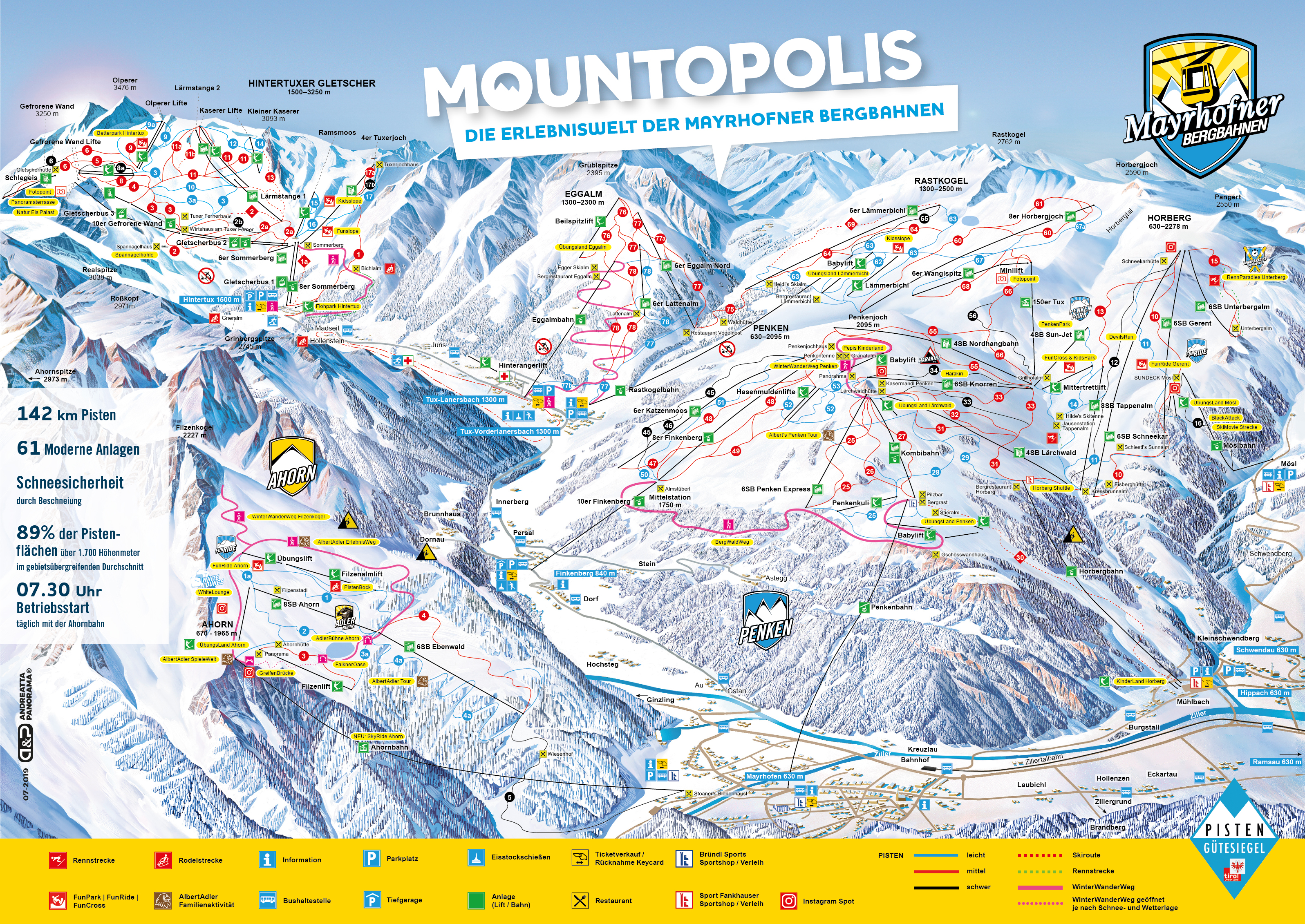 Pistekaart van het skigebied Mayrhofen – Penken/Ahorn/Rastkogel/Eggalm (Mountopolis)