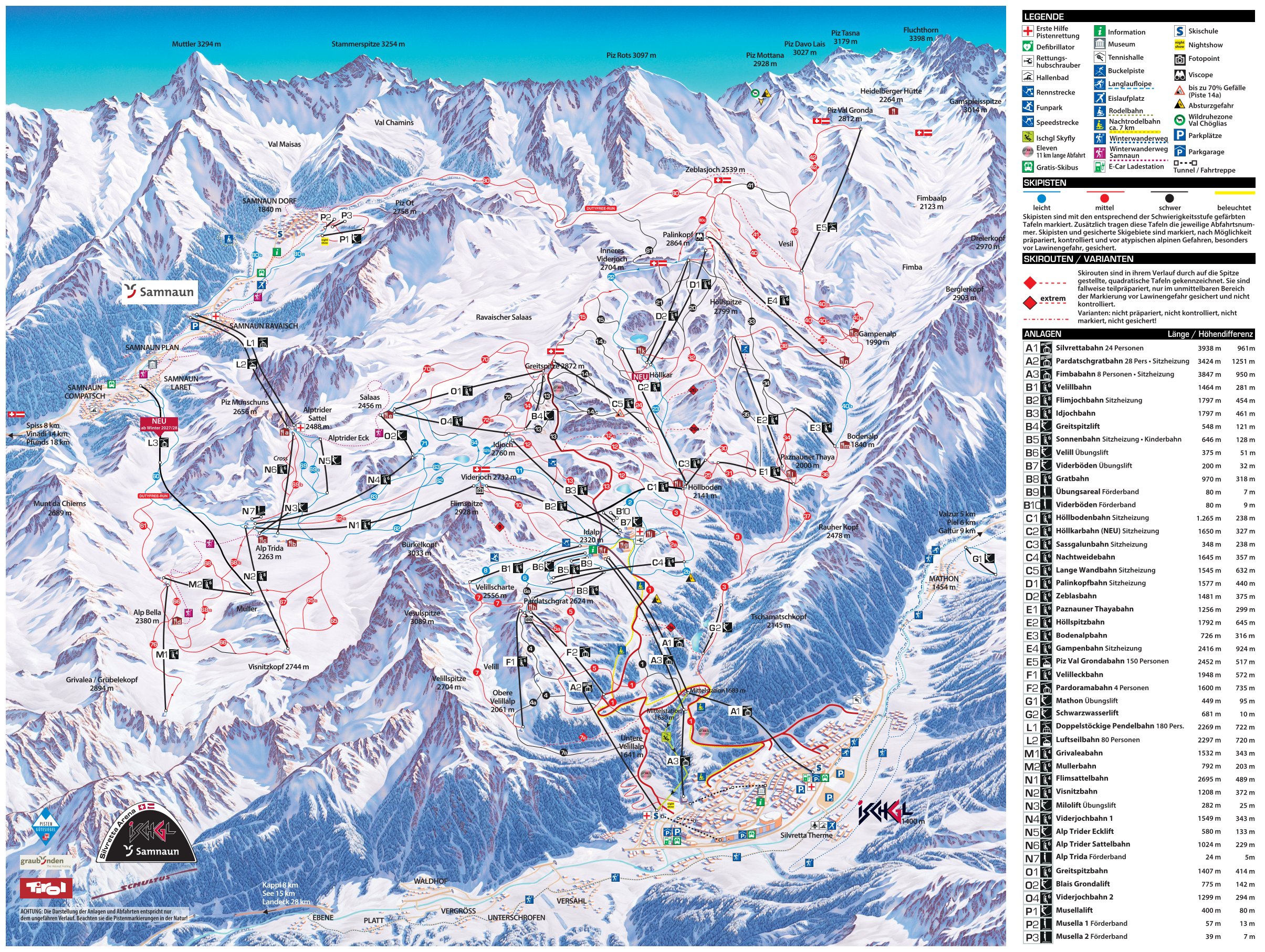 Pistekaart van het skigebied Ischgl/Samnaun – Silvretta Arena