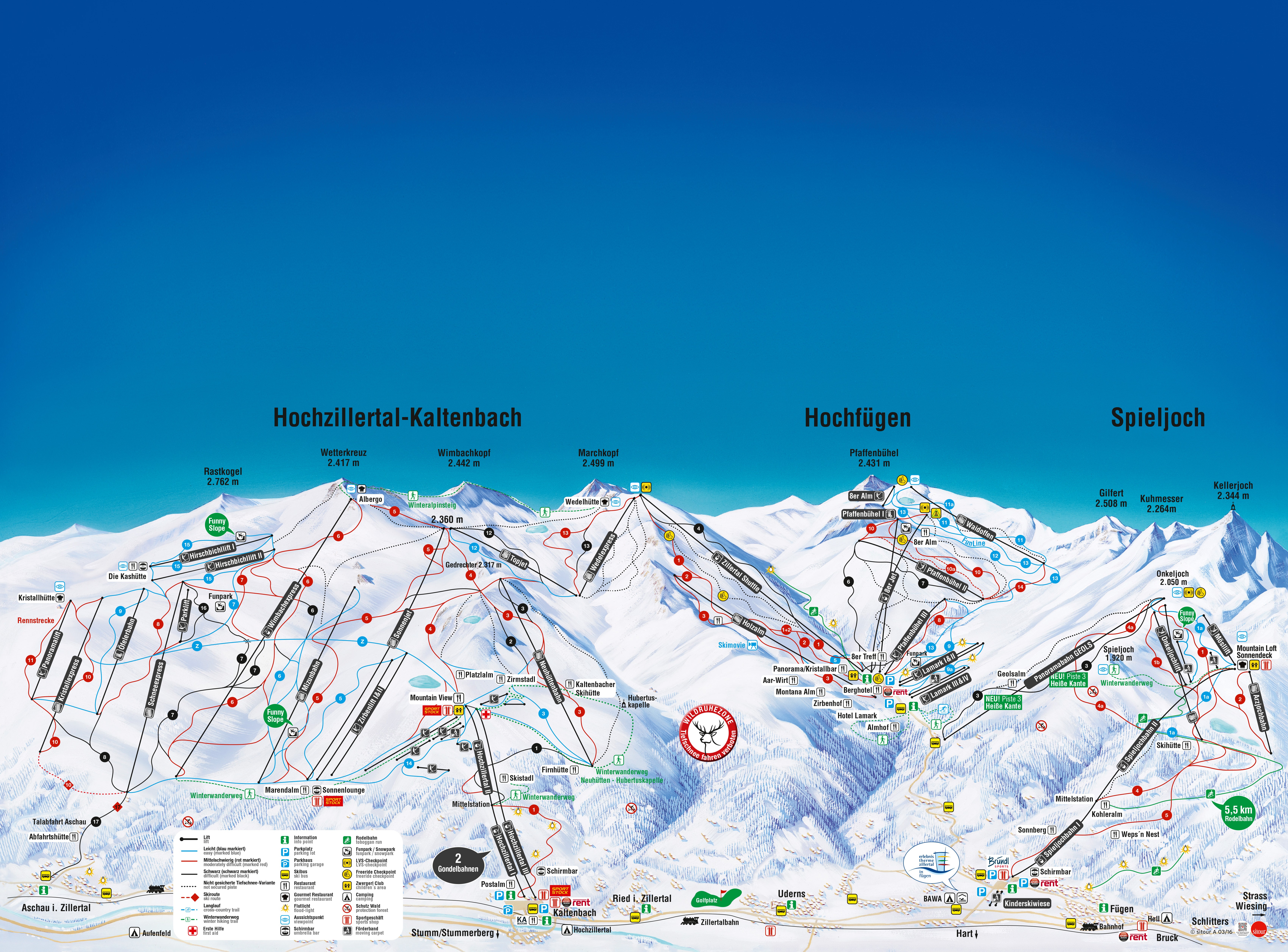 Pistekaart van het skigebied Kaltenbach – Hochzillertal/Hochfügen (SKi-optimal)