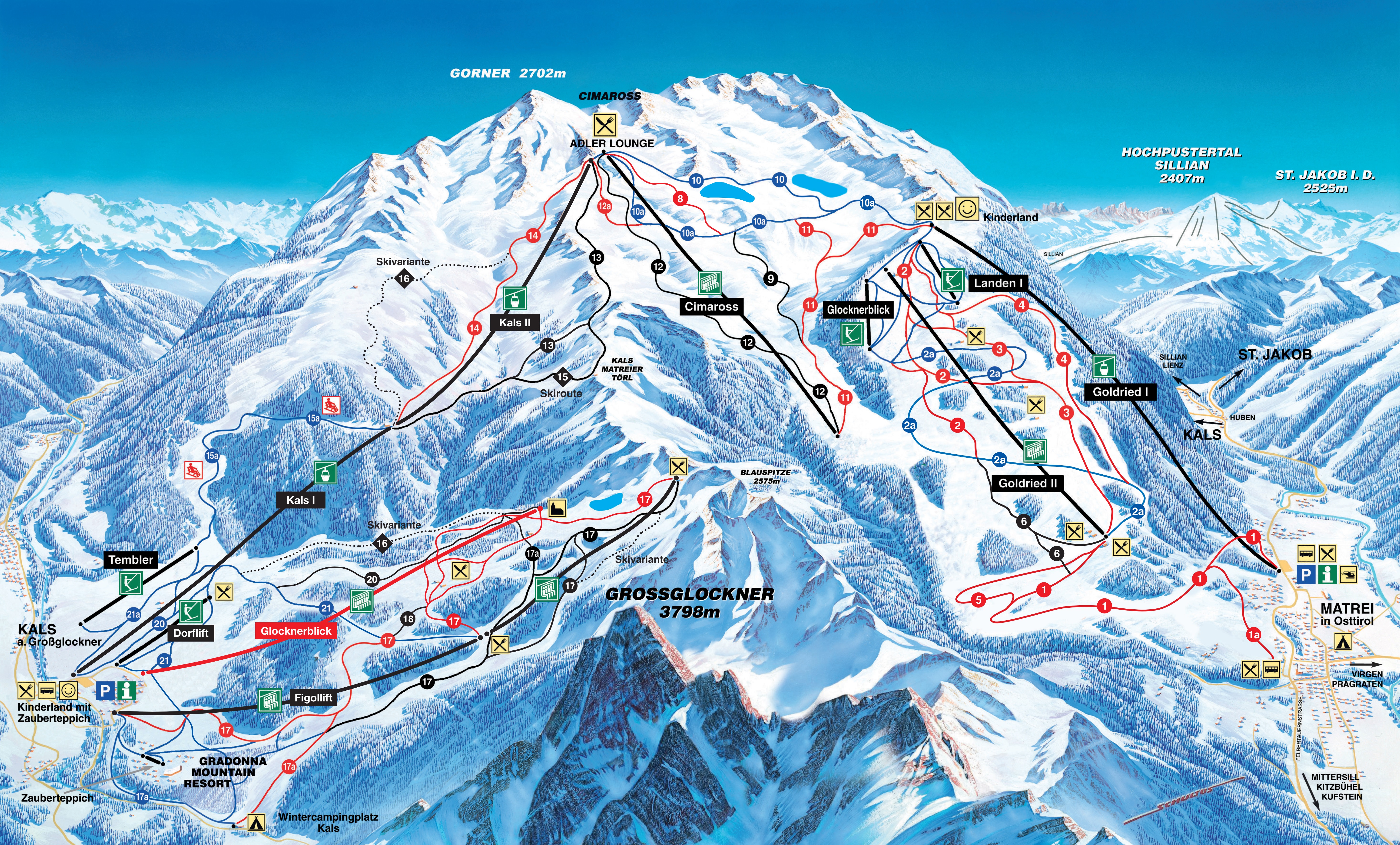 Pistekaart van het skigebied Großglockner Resort Kals-Matrei