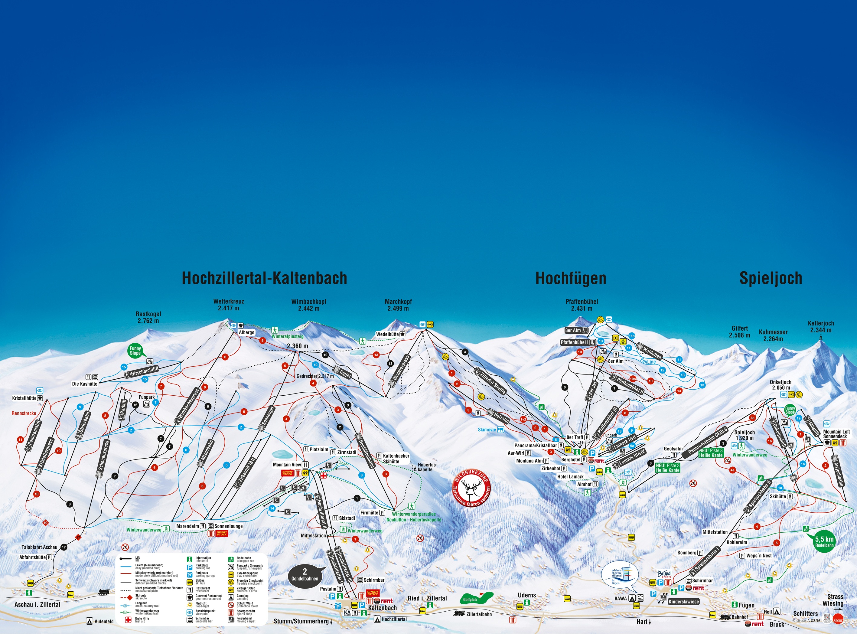 Pistekaart van het skigebied Spieljoch – Fügen
