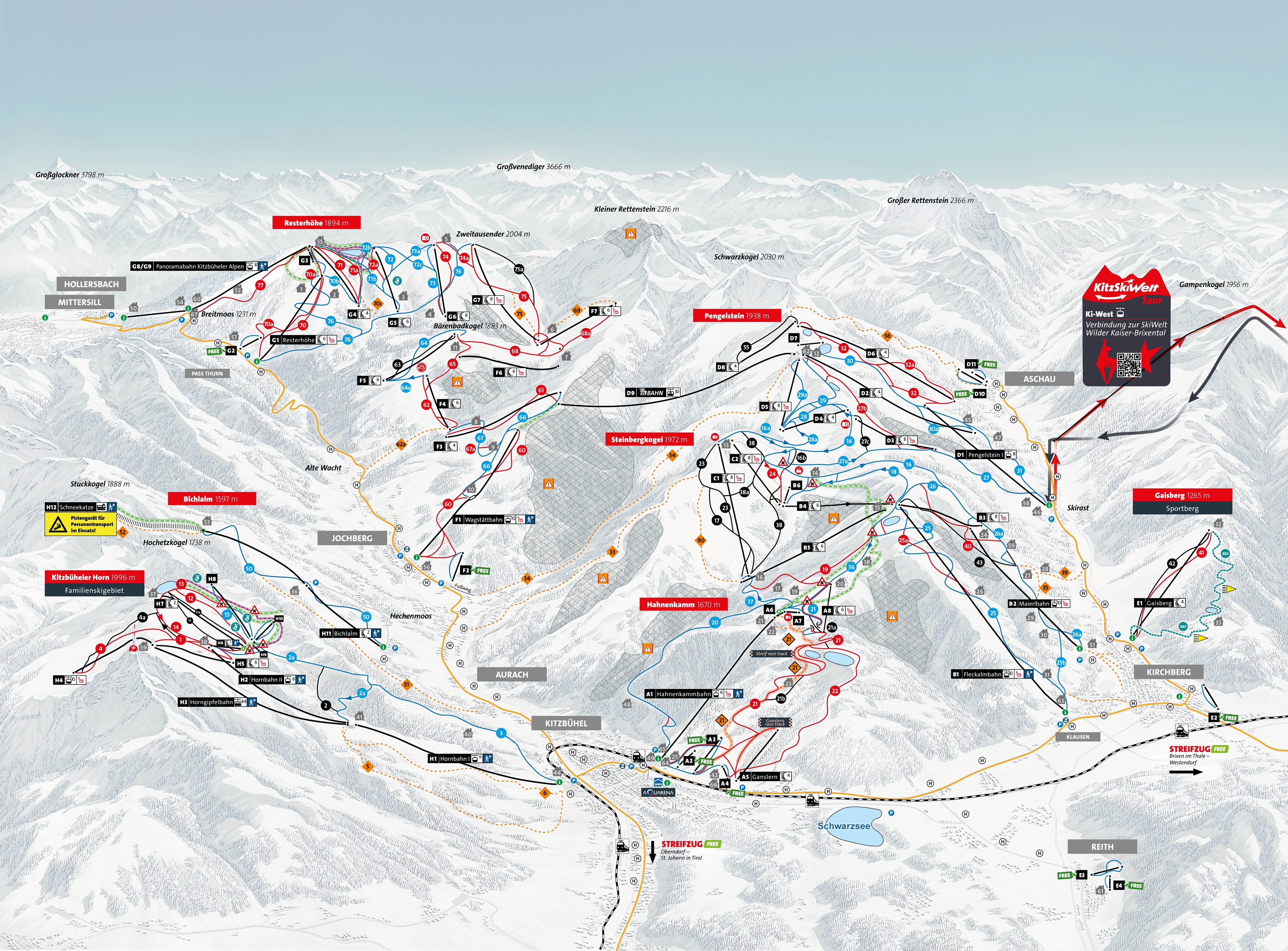 Pistekaart van het skigebied KitzSki – Kitzbühel/Kirchberg