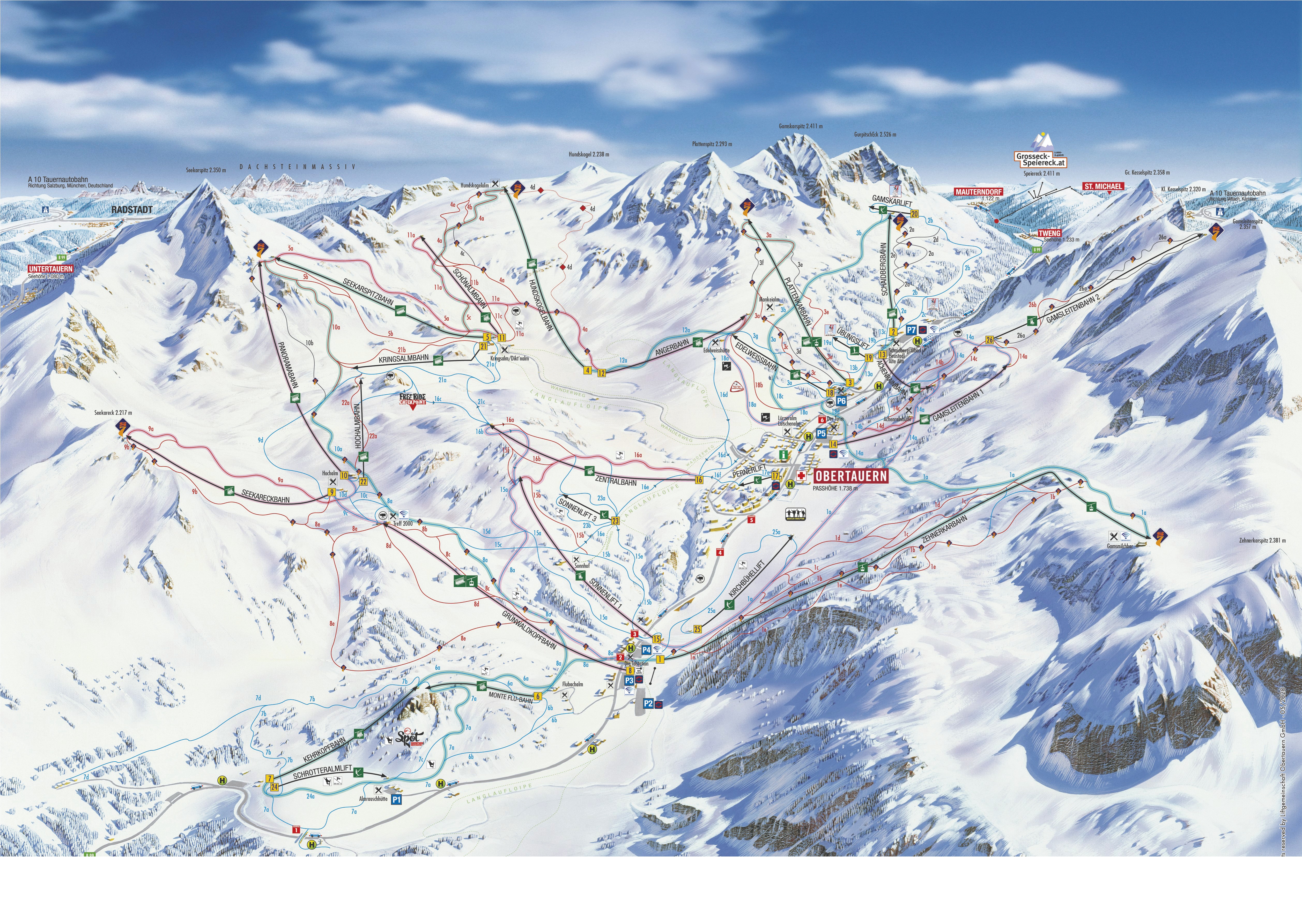 Pistekaart van het skigebied Obertauern