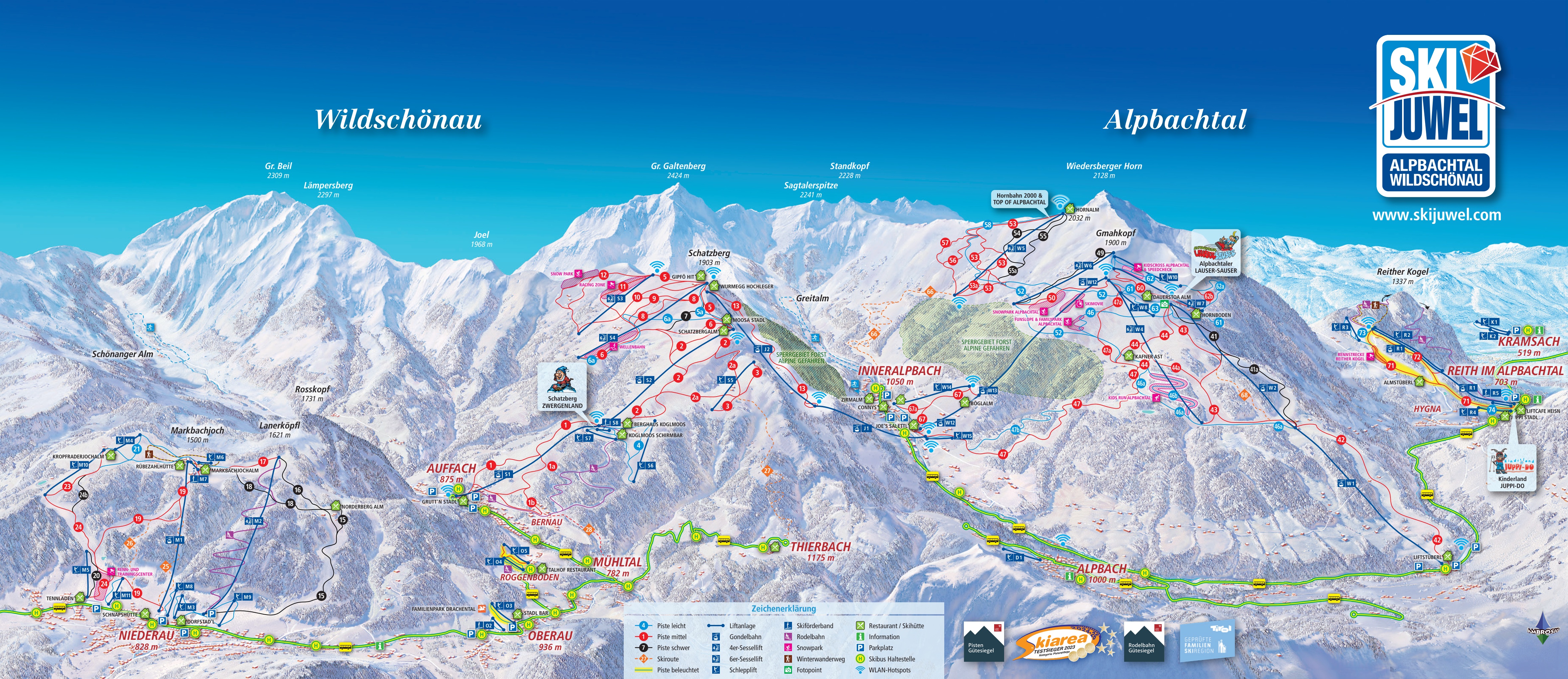 Pistekaart van het skigebied Ski Juwel Alpbachtal Wildschönau