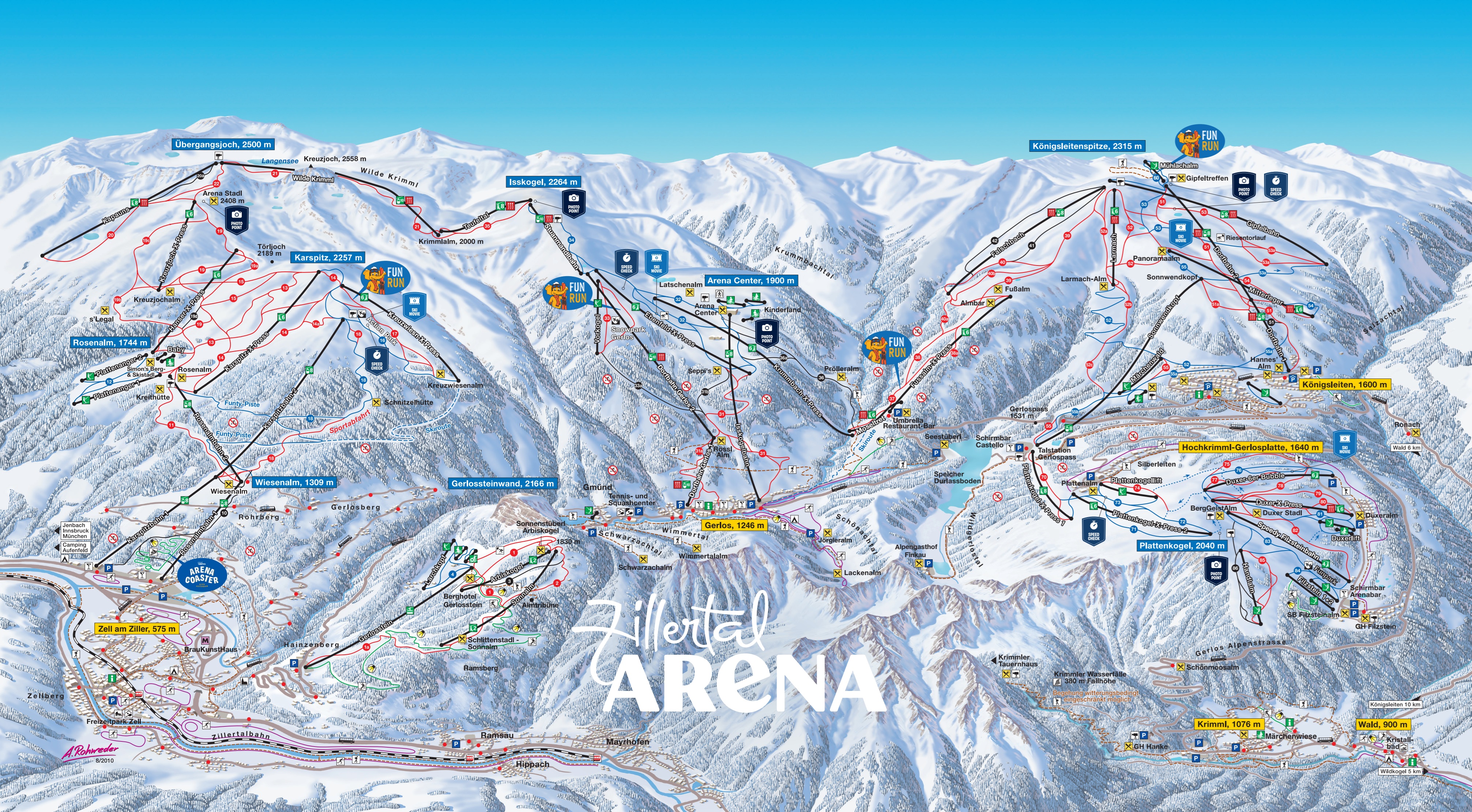Pistekaart van het skigebied Zillertal Arena – Zell am Ziller/Gerlos/Königsleiten/Hochkrimml