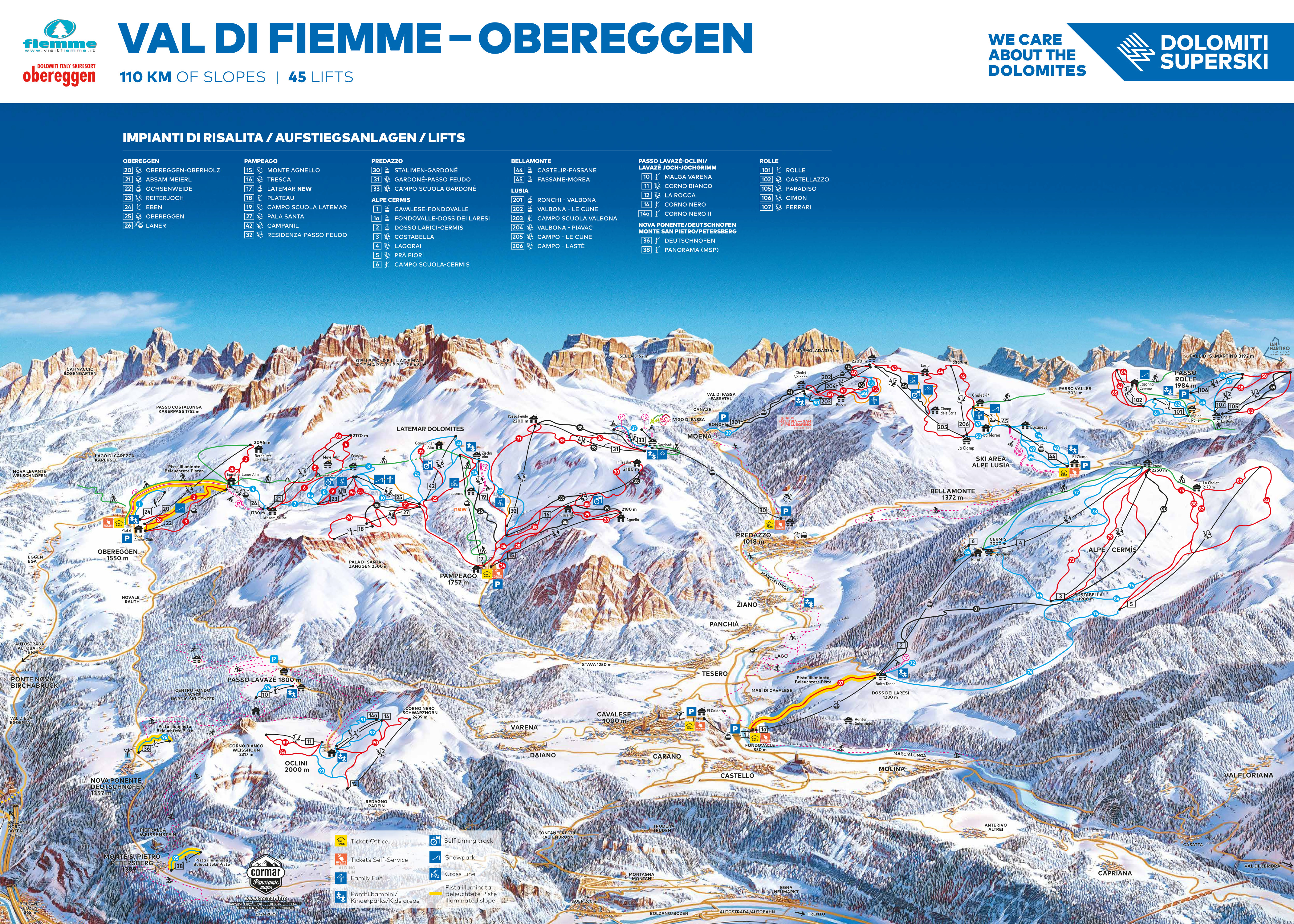 Pistekaart van het skigebied Latemar – Obereggen/Pampeago/Predazzo